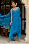 Shop_Pomcha Jaipur_Blue Georgette, Cotton Round Neck Bandhej Pattern Kurta Set _Online_at_Aza_Fashions