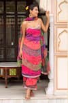 Buy_Pomcha Jaipur_Multi Color Georgette, Cotton Gota Patti Round Neck Bandhej Kurta Set _at_Aza_Fashions