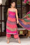 Pomcha Jaipur_Multi Color Georgette, Cotton Gota Patti Round Neck Bandhej Kurta Set _Online_at_Aza_Fashions