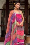 Shop_Pomcha Jaipur_Multi Color Georgette, Cotton Gota Patti Round Neck Bandhej Kurta Set _Online_at_Aza_Fashions