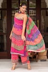 Pomcha Jaipur_Multi Color Georgette, Cotton Gota Patti Round Neck Bandhej Kurta Set _at_Aza_Fashions