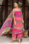 Buy_Pomcha Jaipur_Multi Color Georgette, Cotton Gota Patti Round Neck Bandhej Kurta Set 