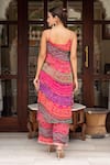 Shop_Pomcha Jaipur_Multi Color Georgette, Cotton Gota Patti Round Neck Bandhej Kurta Set _at_Aza_Fashions