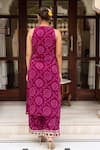 Shop_Pomcha Jaipur_Pink Georgette Embroidery Round Neck Bandhej Kurta Set _at_Aza_Fashions