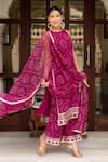Buy_Pomcha Jaipur_Pink Georgette Embroidery Round Neck Bandhej Kurta Set _Online_at_Aza_Fashions