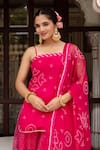 Pomcha Jaipur_Pink Georgette Embroidery Square Neck Bandhej Short Kurta Palazzo Set _Online_at_Aza_Fashions