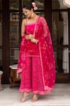 Buy_Pomcha Jaipur_Pink Georgette Embroidery Square Neck Bandhej Short Kurta Palazzo Set _Online_at_Aza_Fashions