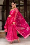 Pomcha Jaipur_Pink Georgette Embroidery Square Neck Bandhej Short Kurta Palazzo Set _at_Aza_Fashions