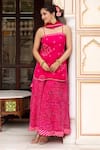 Buy_Pomcha Jaipur_Pink Georgette Embroidery Square Neck Bandhej Short Kurta Palazzo Set _at_Aza_Fashions