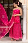 Buy_Pomcha Jaipur_Pink Georgette Embroidery Square Neck Bandhej Short Kurta Palazzo Set 