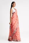 Naina Jain_Peach Bandhani Silk Pearl Work Saree With Unstitched Blouse Fabric _Online_at_Aza_Fashions
