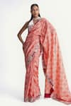 Buy_Naina Jain_Peach Bandhani Silk Pearl Work Saree With Unstitched Blouse Fabric _at_Aza_Fashions