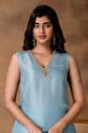 Isha Gupta Tayal_Metallic Pastel Blue Silk Embroidered Kurta Set _Online_at_Aza_Fashions