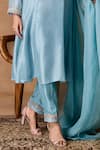 Buy_Isha Gupta Tayal_Metallic Pastel Blue Silk Embroidered Kurta Set _Online_at_Aza_Fashions