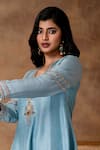 Shop_Isha Gupta Tayal_Metallic Pastel Blue Silk Embroidered Kurta Set _Online_at_Aza_Fashions