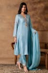 Isha Gupta Tayal_Metallic Pastel Blue Silk Embroidered Kurta Set _at_Aza_Fashions