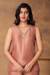 Buy_Isha Gupta Tayal_Mocha Pink Silk Embroidered Kurta Set _Online_at_Aza_Fashions