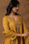 Isha Gupta Tayal_Golden Yellow Silk Embroidered Kurta Set _Online_at_Aza_Fashions