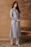 Buy_Isha Gupta Tayal_Chanderi Printed Jacket Kurta Set _Online_at_Aza_Fashions