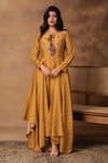 Buy_Isha Gupta Tayal_Mustard Gold Printed Asymmetric Anarkali & Pant Set _at_Aza_Fashions