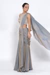 Shop_Ellemora Fashions_Foil Print Pre-Draped Skirt Saree Set _Online_at_Aza_Fashions