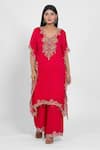 Buy_Ellemora Fashions_Fuchsia Flame Yoke Embroidered Kaftan With Pant _at_Aza_Fashions