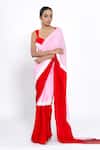 Shop_Ellemora Fashions_Berry Blush Colorblock Saree With Blouse _Online_at_Aza_Fashions