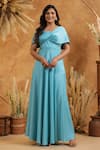 Buy_B'Infinite_Cyan Blue Twist Front Off Shoulder Gown _at_Aza_Fashions