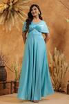 Shop_B'Infinite_Cyan Blue Twist Front Off Shoulder Gown _Online_at_Aza_Fashions