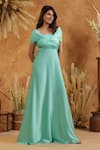 Shop_B'Infinite_Mint Twist Front Off Shoulder Gown _Online_at_Aza_Fashions