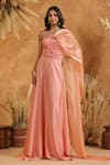 Buy_B'Infinite_Enchanted Peach Draped Gown _at_Aza_Fashions