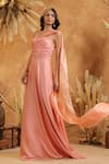 Buy_B'Infinite_Enchanted Peach Draped Gown _Online_at_Aza_Fashions