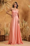 Shop_B'Infinite_Enchanted Peach Draped Gown _Online_at_Aza_Fashions