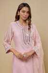 Asaga_Blush Chanderi, Muslin, Organza Mirrors Split Orryn Embroidered Bodice Kurta Set _Online_at_Aza_Fashions