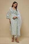 Buy_Asaga_Mint Chanderi, Muslin, Organza Mirrors V-neck Eira Work Kurta Set _at_Aza_Fashions