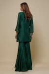 Shop_Asaga_Emerald Green Chanderi, Organza Embroidery V-neck Aangan Kurta Sharara Set _at_Aza_Fashions