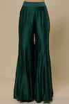 Asaga_Emerald Green Chanderi, Organza Embroidery V-neck Aangan Kurta Sharara Set _Online_at_Aza_Fashions