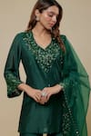 Buy_Asaga_Emerald Green Chanderi, Organza Embroidery V-neck Aangan Kurta Sharara Set _Online_at_Aza_Fashions