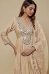 Asaga_Beige Chanderi, Muslin, Organza Mirrors Zayrah Embroidered Anarkali Pant Set _Online_at_Aza_Fashions