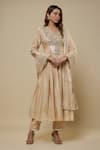 Buy_Asaga_Beige Chanderi, Muslin, Organza Mirrors Zayrah Embroidered Anarkali Pant Set _at_Aza_Fashions