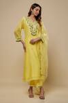 Buy_Asaga_Yellow Chanderi, Muslin, Organza Mirrors V-neck Theory Work Kurta Set _at_Aza_Fashions