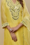Buy_Asaga_Yellow Chanderi, Muslin, Organza Mirrors V-neck Theory Work Kurta Set _Online_at_Aza_Fashions