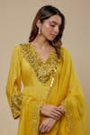 Buy_Asaga_Yellow Chanderi, Muslin, Organza Embroidery V-neck Tashira Anarkali Set _Online_at_Aza_Fashions