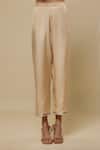 Asaga_Beige Chanderi, Muslin, Organza Mirrors, Embroidery Zenvira Kurta Pant Set _Online_at_Aza_Fashions