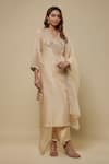 Buy_Asaga_Beige Chanderi, Muslin, Organza Mirrors, Embroidery Zenvira Kurta Pant Set _at_Aza_Fashions