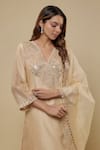 Buy_Asaga_Beige Chanderi, Muslin, Organza Mirrors, Embroidery Zenvira Kurta Pant Set _Online_at_Aza_Fashions