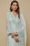 Asaga_Mint Chanderi, Muslin, Organza Embroidery, Mirrors V-neck Anarkali Pant Set _Online_at_Aza_Fashions