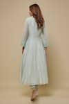 Shop_Asaga_Mint Chanderi, Muslin, Organza Embroidery, Mirrors V-neck Anarkali Pant Set _at_Aza_Fashions