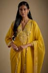 Buy_Asaga_Yellow Chanderi, Muslin, Organza Embroidery V-neck Vistora Kurta Pant Set _Online_at_Aza_Fashions