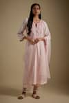 Buy_Asaga_Pink Chanderi, Muslin, Organza Embroidery Round Neck Trendyra Bodice Kurta Set _at_Aza_Fashions